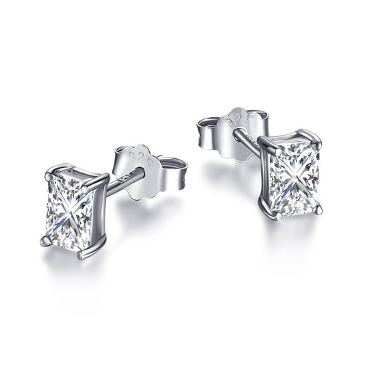 [ElanLuxe Jewelry]Stylish Shiny Rectangular Center Stone Stud Earrings