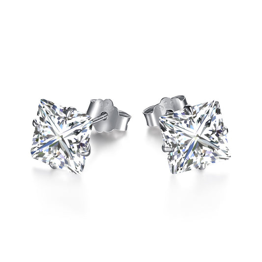 [ElanLuxe Jewelry]Stylish Shiny Square Center Stone Stud Earrings