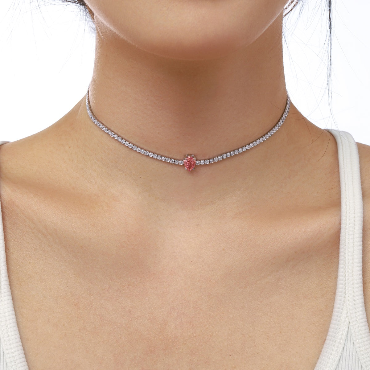 [ElanLuxe Jewelry]1.0 carat Unique Pear Cut Tennis Necklace