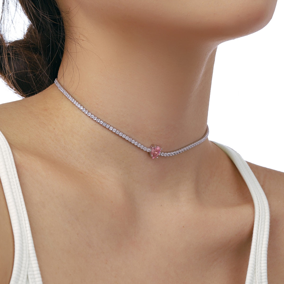 [ElanLuxe Jewelry]1.0 carat Unique Pear Cut Tennis Necklace