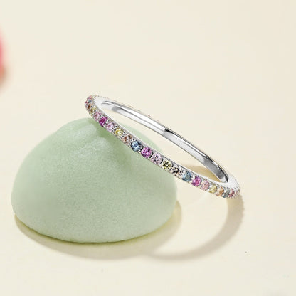 [ElanLuxe Jewelry]Ornate Colorful Round Cut Tennis Ring