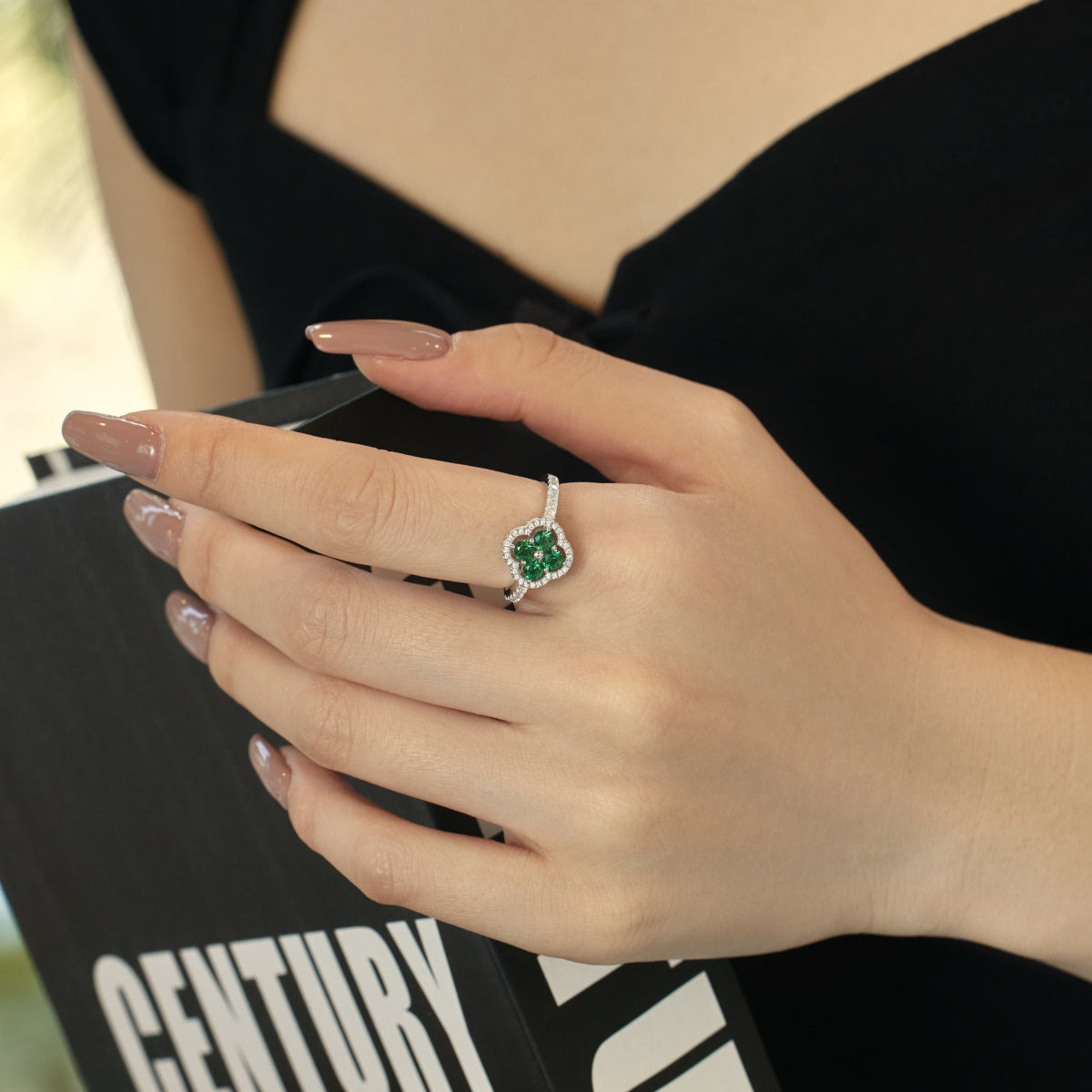 [ElanLuxe Jewelry]Four Leaf Clover Flower Design Ring
