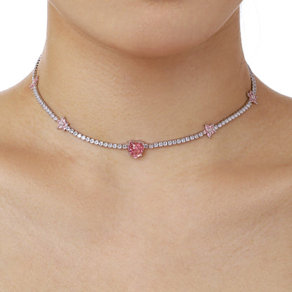 [ElanLuxe Jewelry]Dazzling Pink Heart Flower Necklace