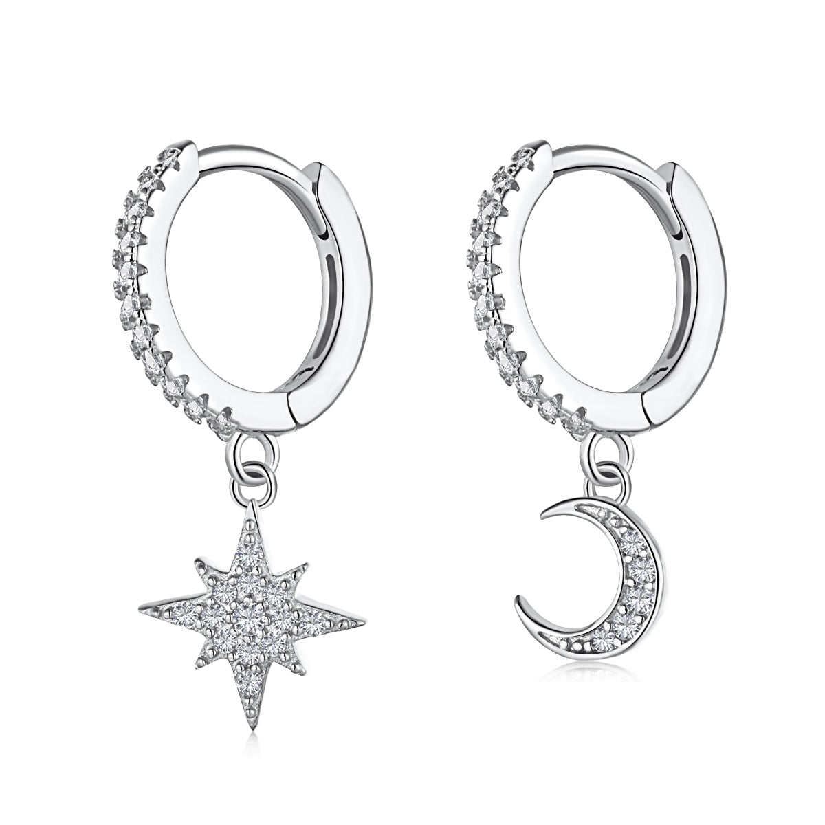 [ElanLuxe Jewelry]Star and Moon Asymmetric Earrings