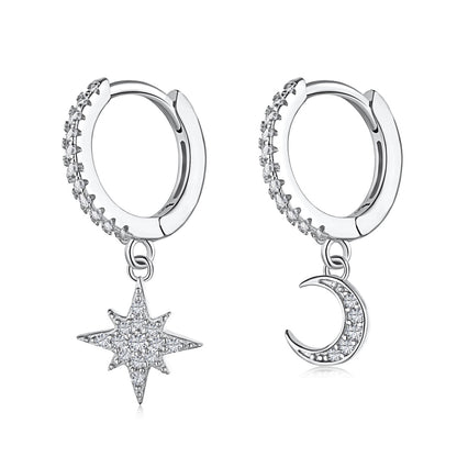 [ElanLuxe Jewelry]Star and Moon Asymmetric Earrings