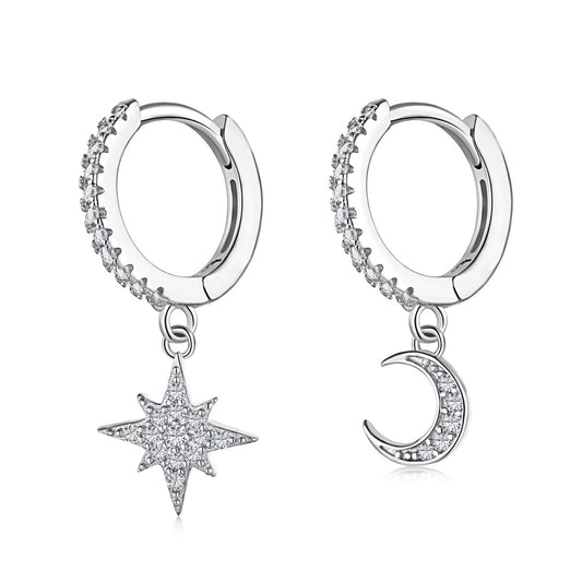 [ElanLuxe Jewelry]Star and Moon Asymmetric Earrings