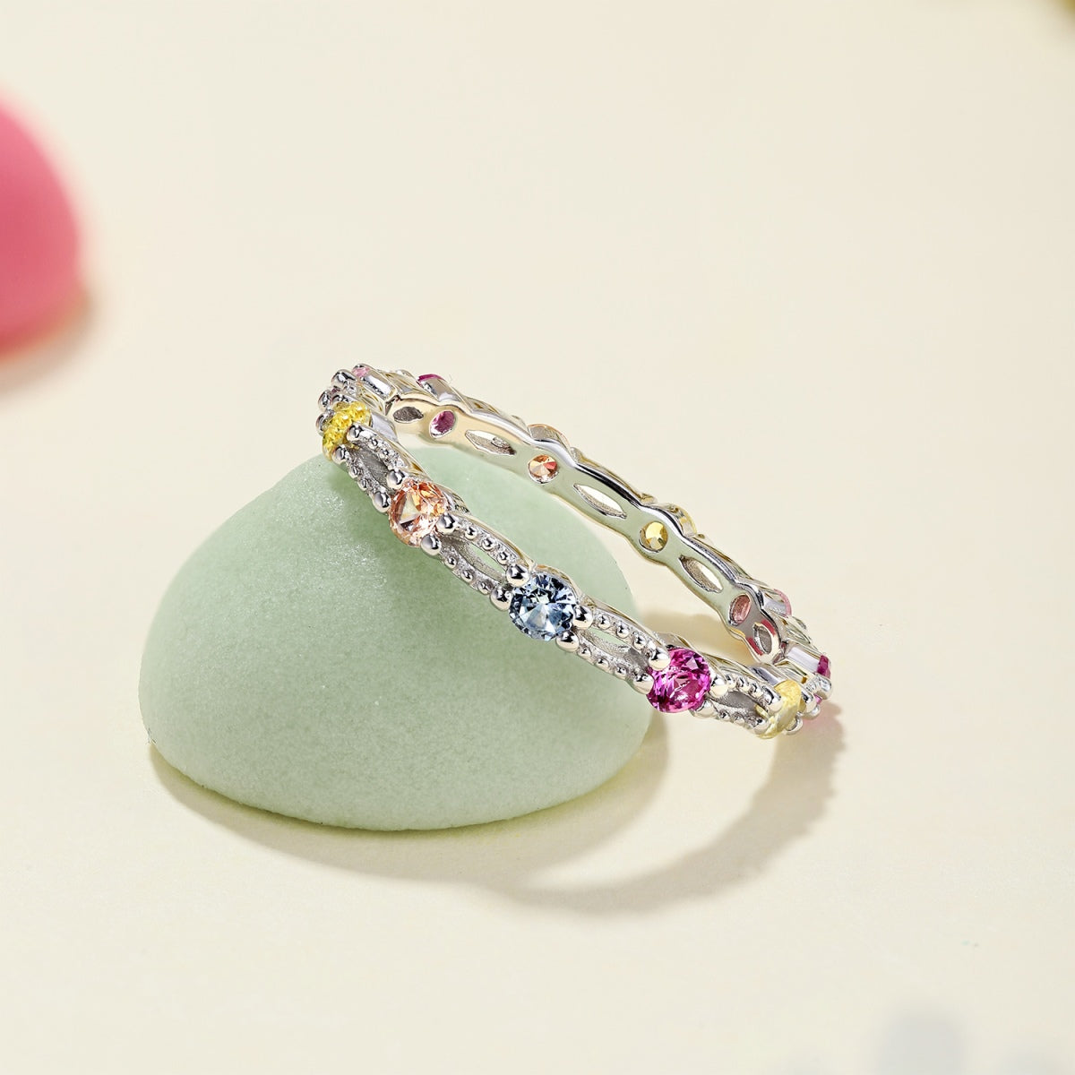 [ElanLuxe Jewelry]Sparkling Colorful Round Cut Tennis Ring