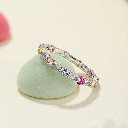 [ElanLuxe Jewelry]Sparkling Colorful Round Cut Tennis Ring
