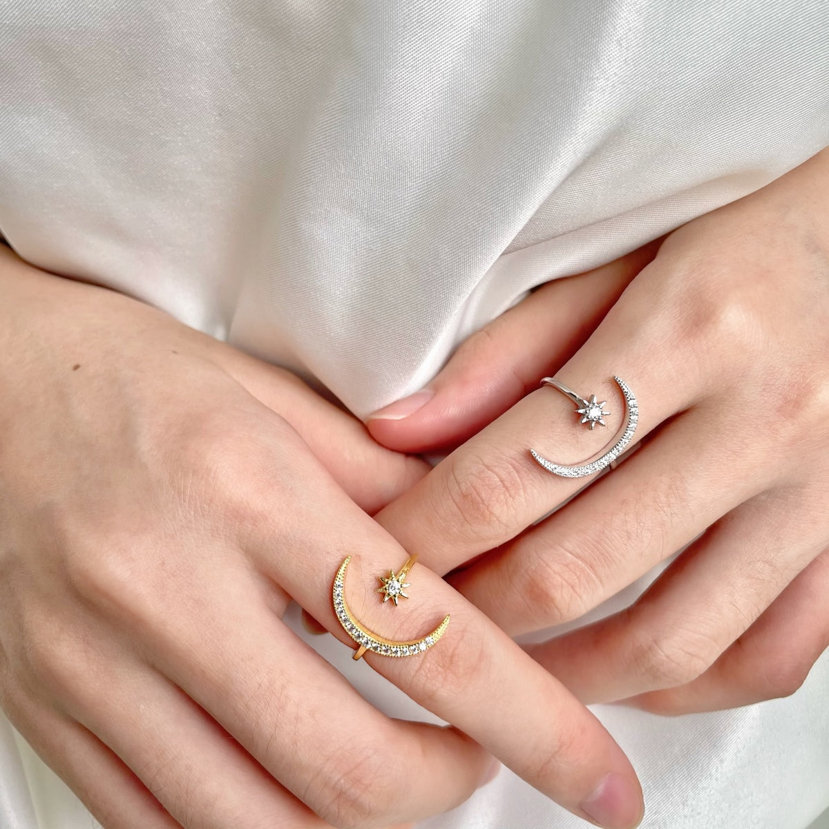 [ElanLuxe Jewelry]Eternity Moon & Star Ring