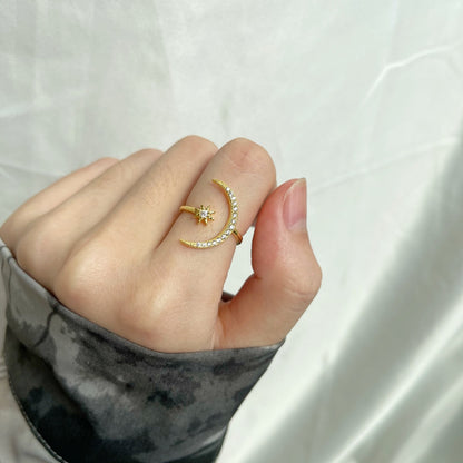 [ElanLuxe Jewelry]Eternity Moon & Star Ring