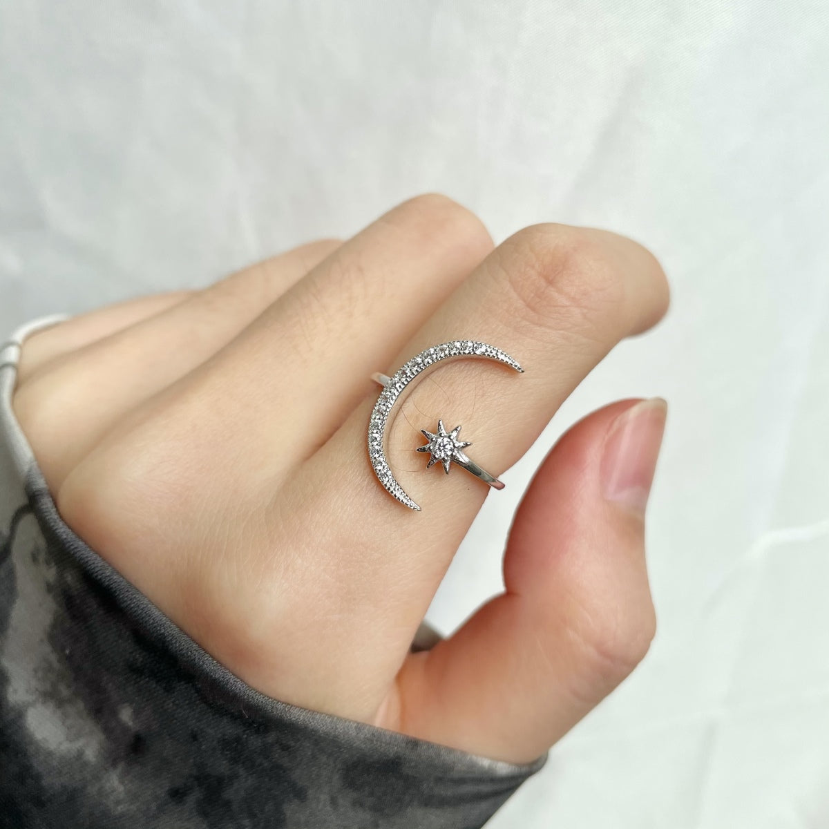 [ElanLuxe Jewelry]Eternity Moon & Star Ring