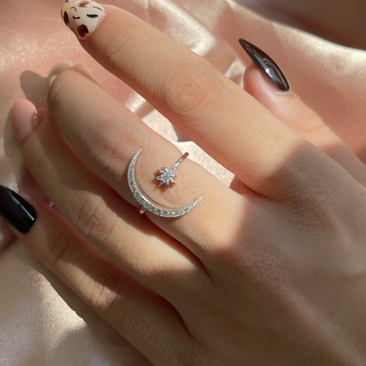 [ElanLuxe Jewelry]Eternity Moon & Star Ring