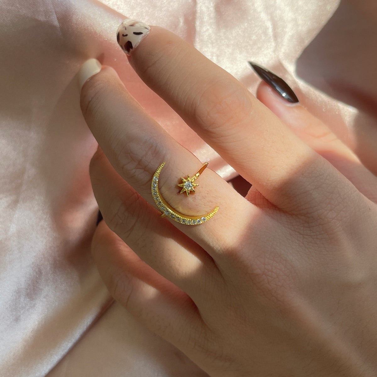 [ElanLuxe Jewelry]Eternity Moon & Star Ring
