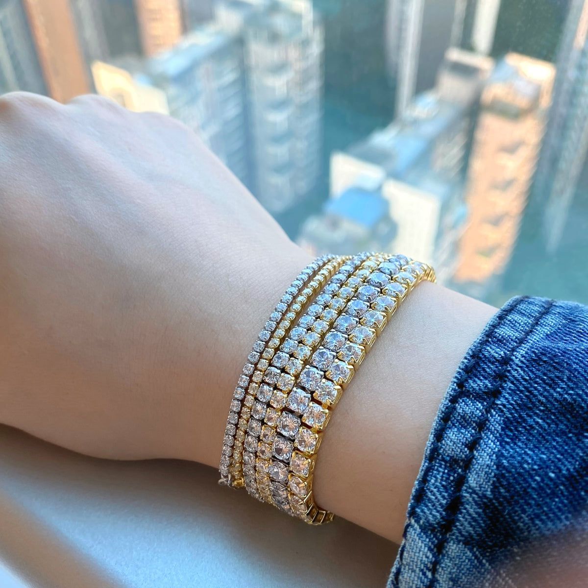 [ElanLuxe Jewelry]Sparkling Radiant Princess Cut Tennis Bracelet