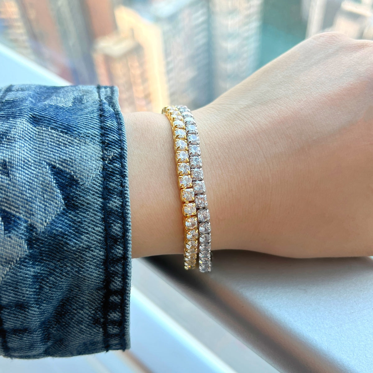 [ElanLuxe Jewelry]Sparkling Radiant Princess Cut Tennis Bracelet