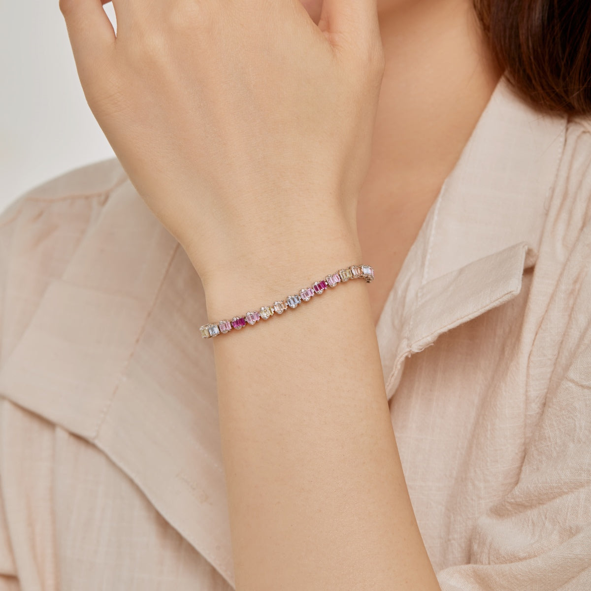 [ElanLuxe Jewelry]Delicate Colorful Emerald Cut Party Bracelet