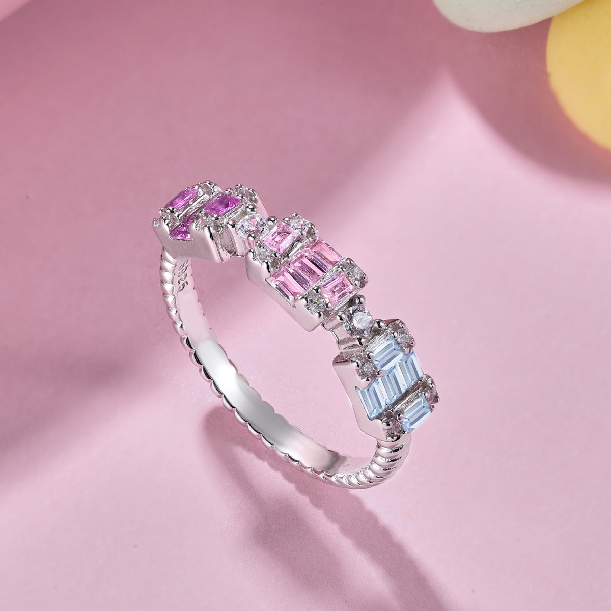[ElanLuxe Jewelry]Unique Colorful Emerald Cut Party Ring