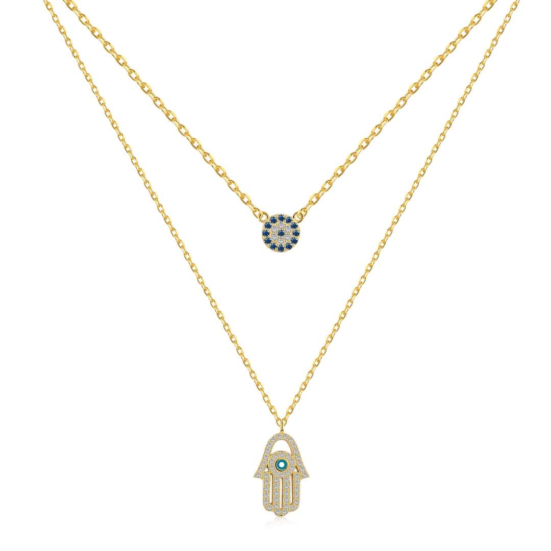 [ElanLuxe Jewelry]ElanLuxe Jewelryn Eye Hamsa Palm Necklace