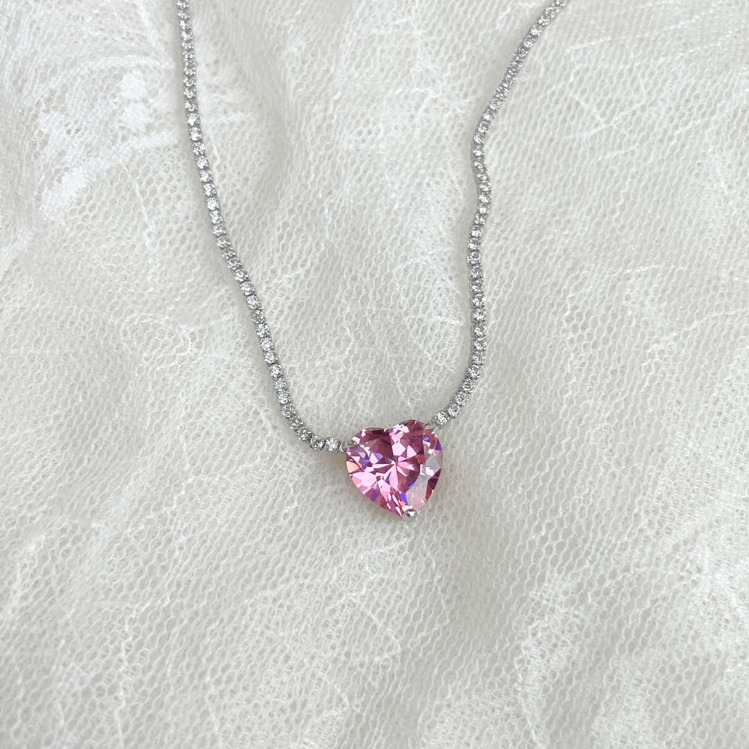 [ElanLuxe Jewelry]8.0 Carat Versatile Colorful Sweet Heart-Shaped Tennis Necklace