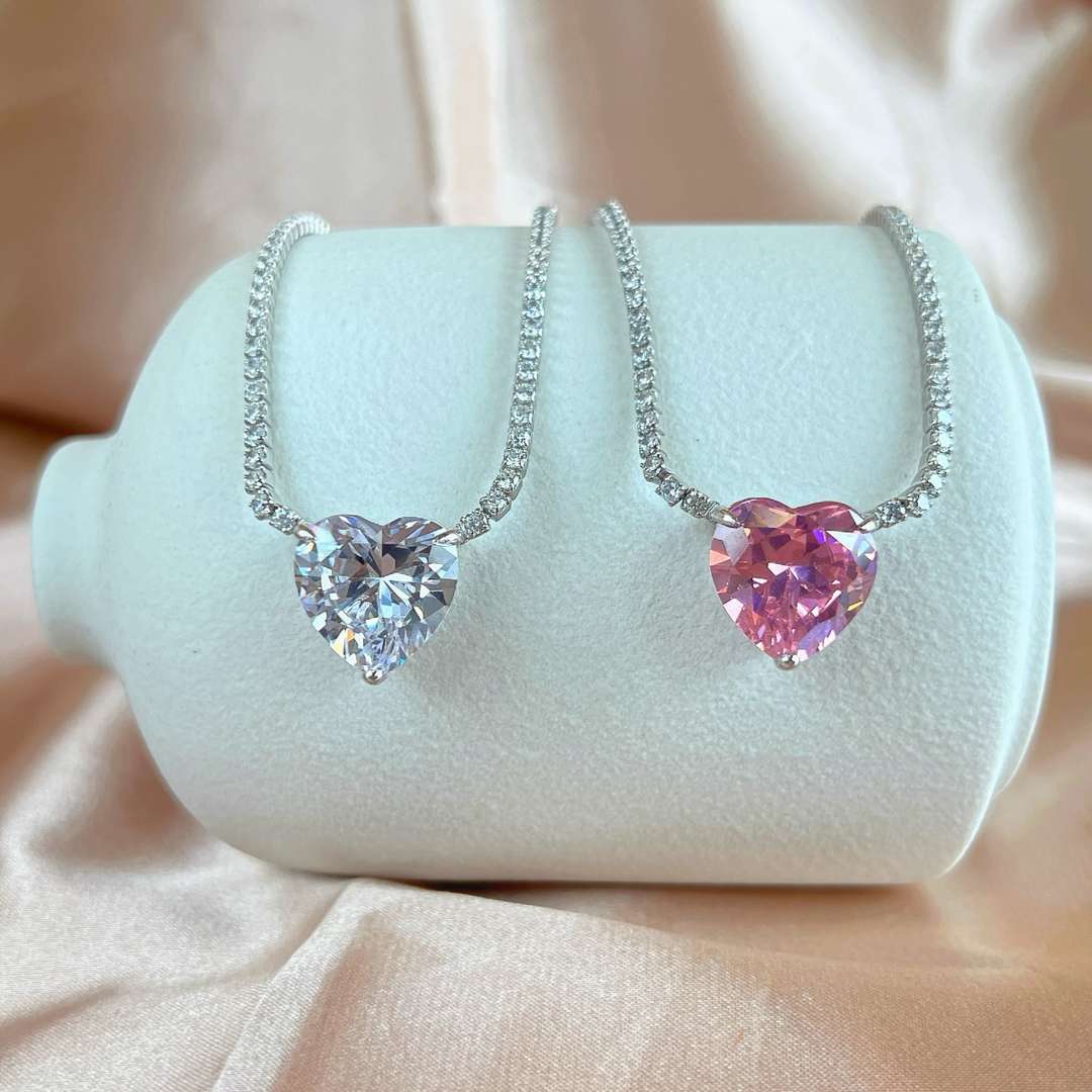 [ElanLuxe Jewelry]8.0 Carat Versatile Colorful Sweet Heart-Shaped Tennis Necklace