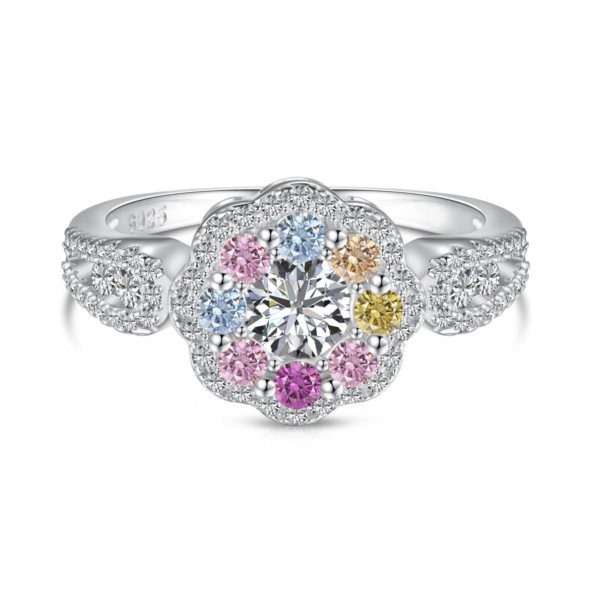 [ElanLuxe Jewelry]Delicate Colorful Round Cut Flower Shape Wedding Ring