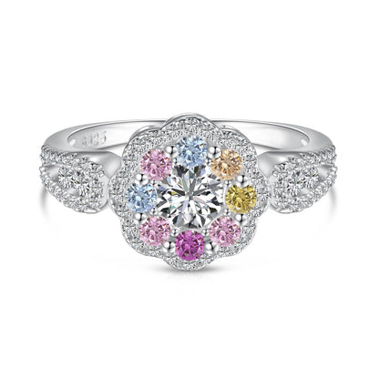 [ElanLuxe Jewelry]Delicate Colorful Round Cut Flower Shape Wedding Ring