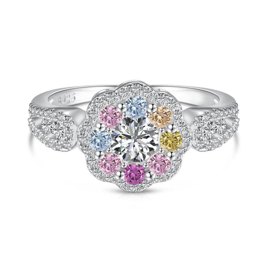 [ElanLuxe Jewelry]Delicate Colorful Round Cut Flower Shape Wedding Ring