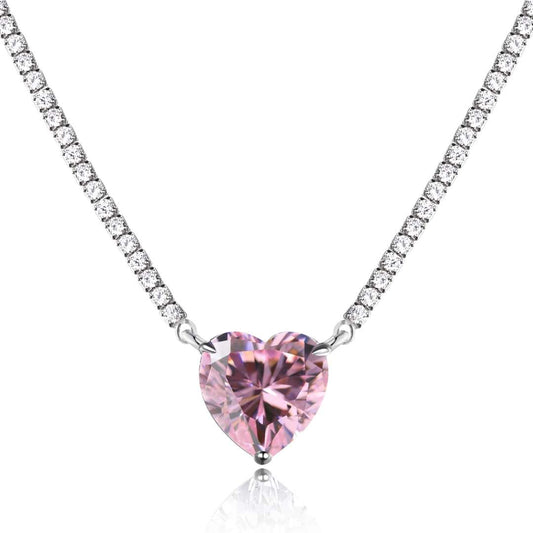 [ElanLuxe Jewelry]8.0 Carat Versatile Colorful Sweet Heart-Shaped Tennis Necklace