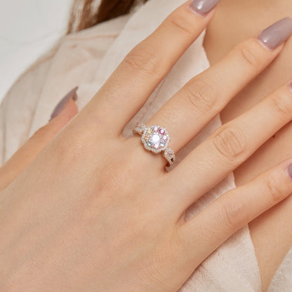 [ElanLuxe Jewelry]Delicate Colorful Round Cut Flower Shape Wedding Ring