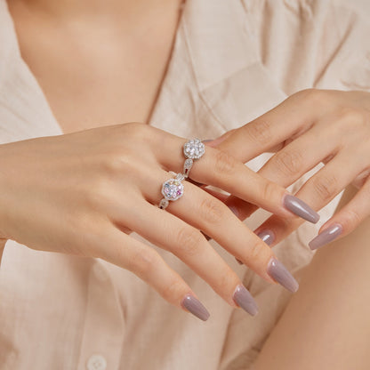 [ElanLuxe Jewelry]Delicate Colorful Round Cut Flower Shape Wedding Ring