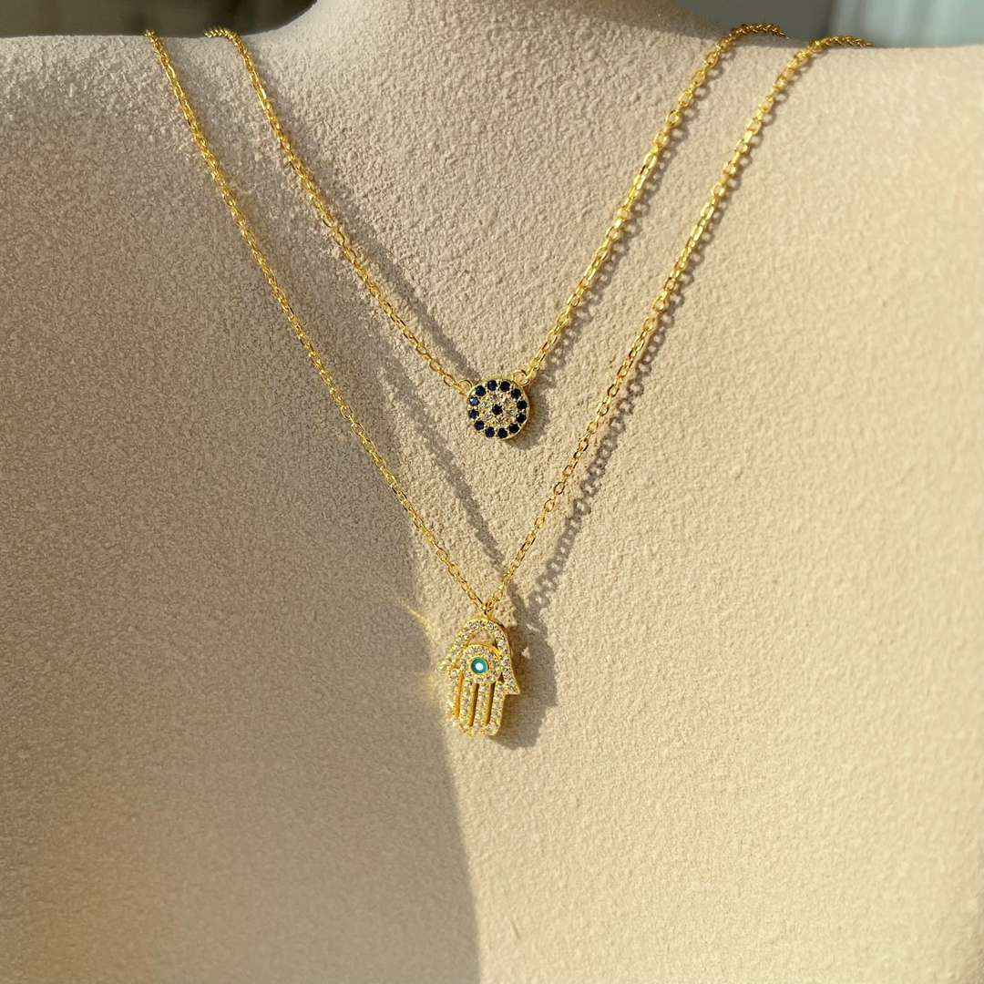 [ElanLuxe Jewelry]ElanLuxe Jewelryn Eye Hamsa Palm Necklace