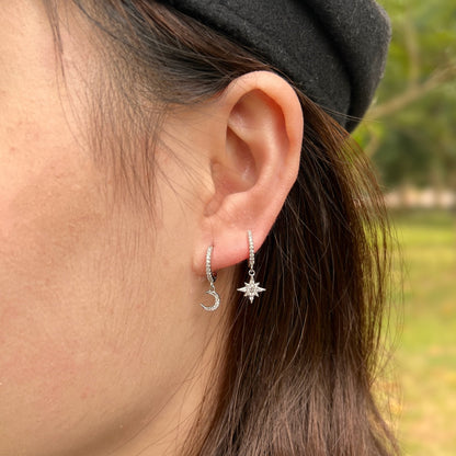 [ElanLuxe Jewelry]Star and Moon Asymmetric Earrings