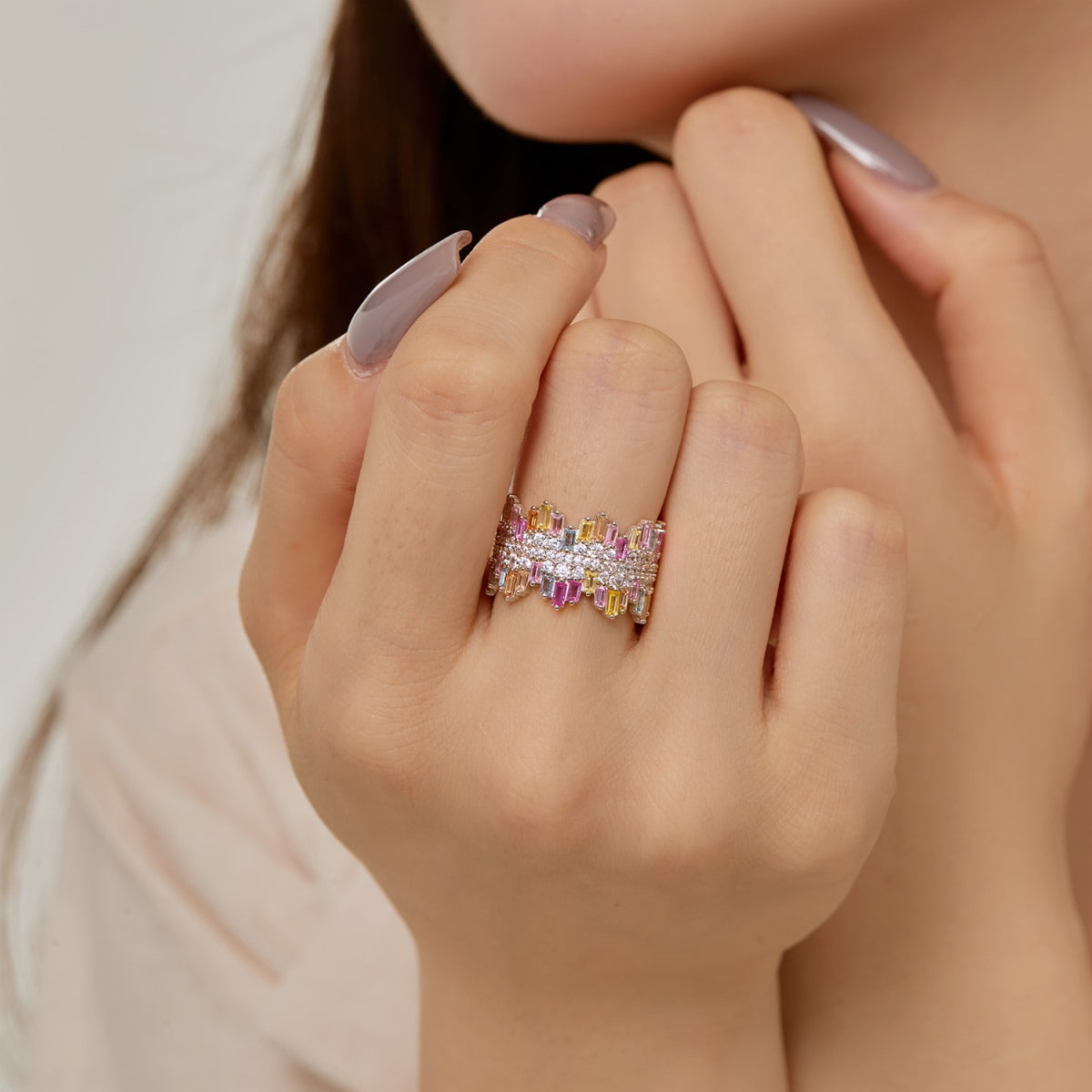 [ElanLuxe Jewelry]Luxurious Colorful Radiant Cut Daily Ring