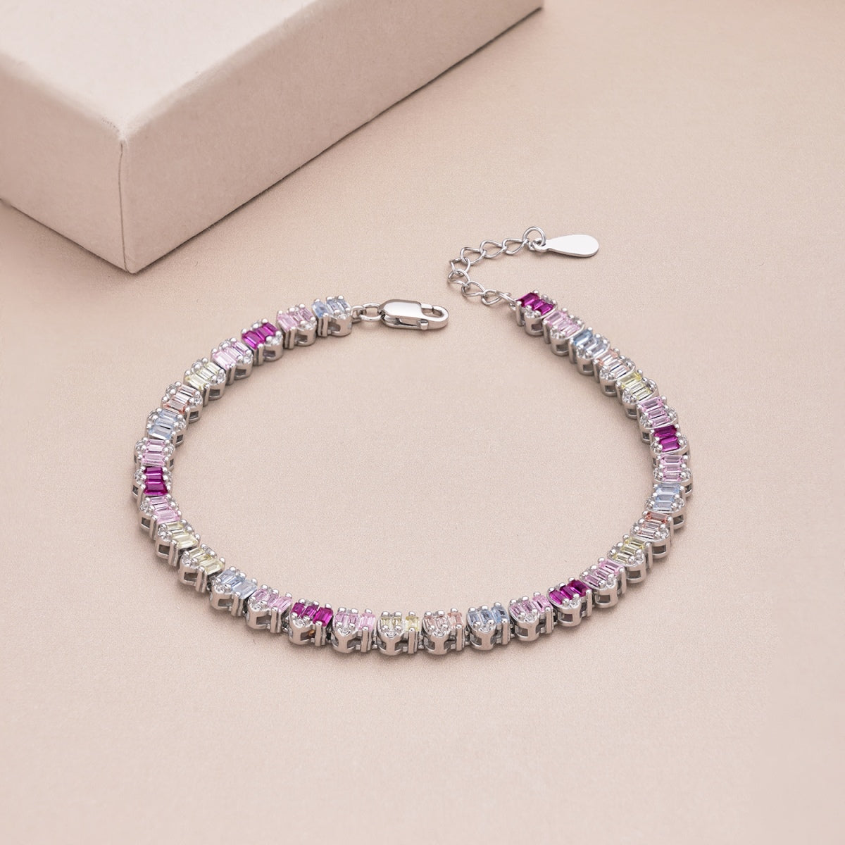 [ElanLuxe Jewelry]Delicate Colorful Emerald Cut Party Bracelet