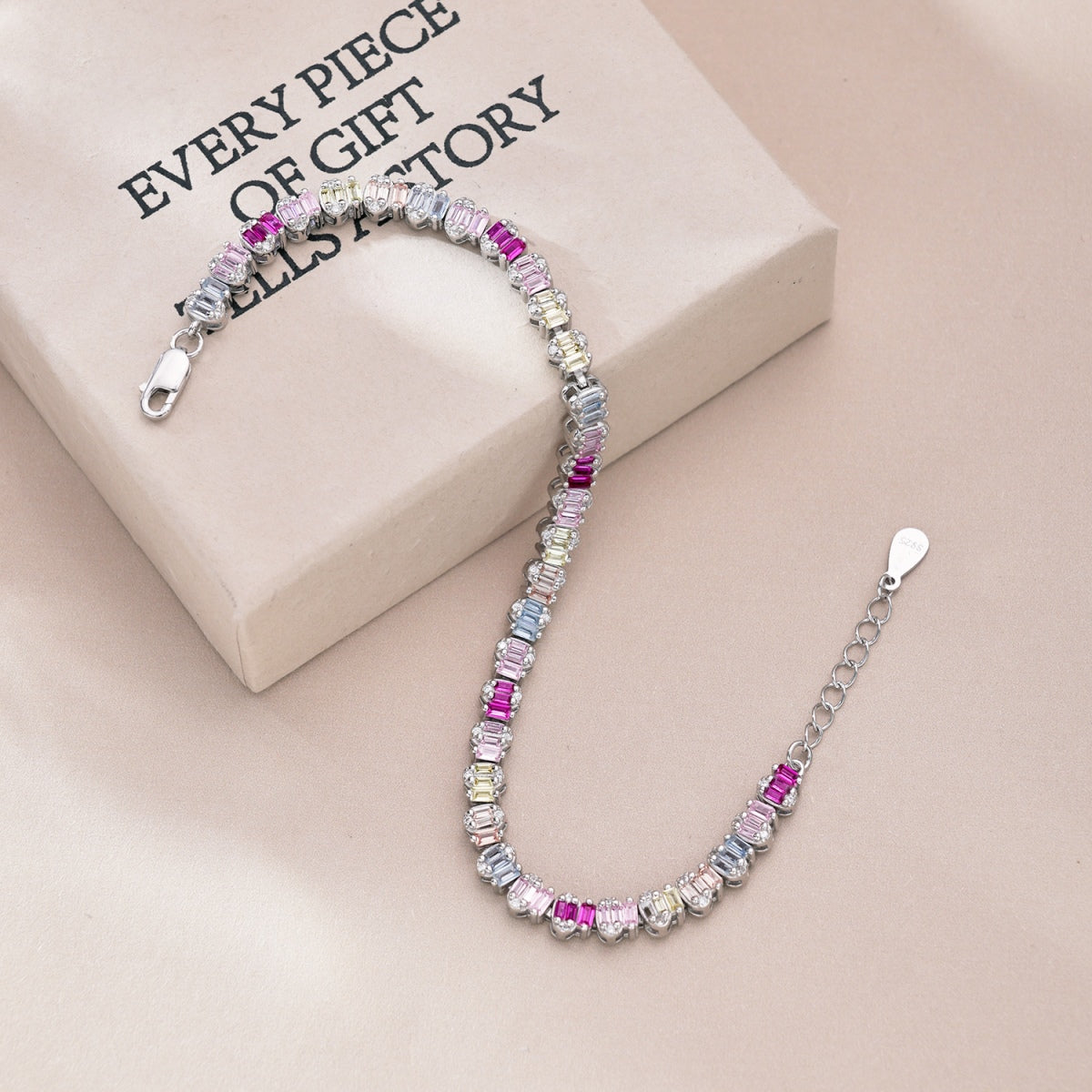 [ElanLuxe Jewelry]Delicate Colorful Emerald Cut Party Bracelet