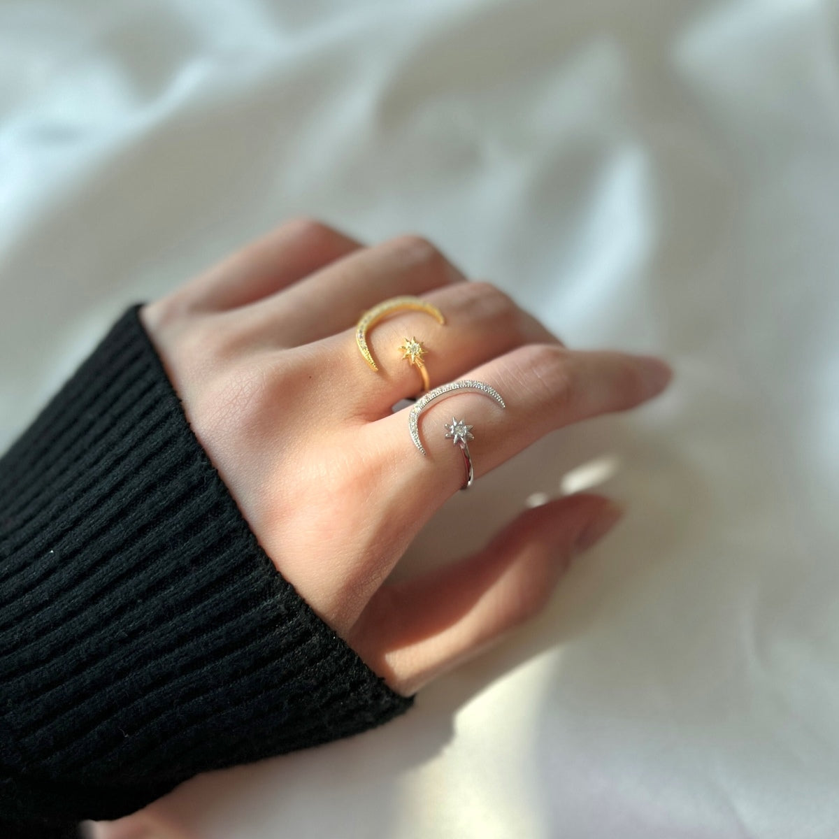 [ElanLuxe Jewelry]Eternity Moon & Star Ring