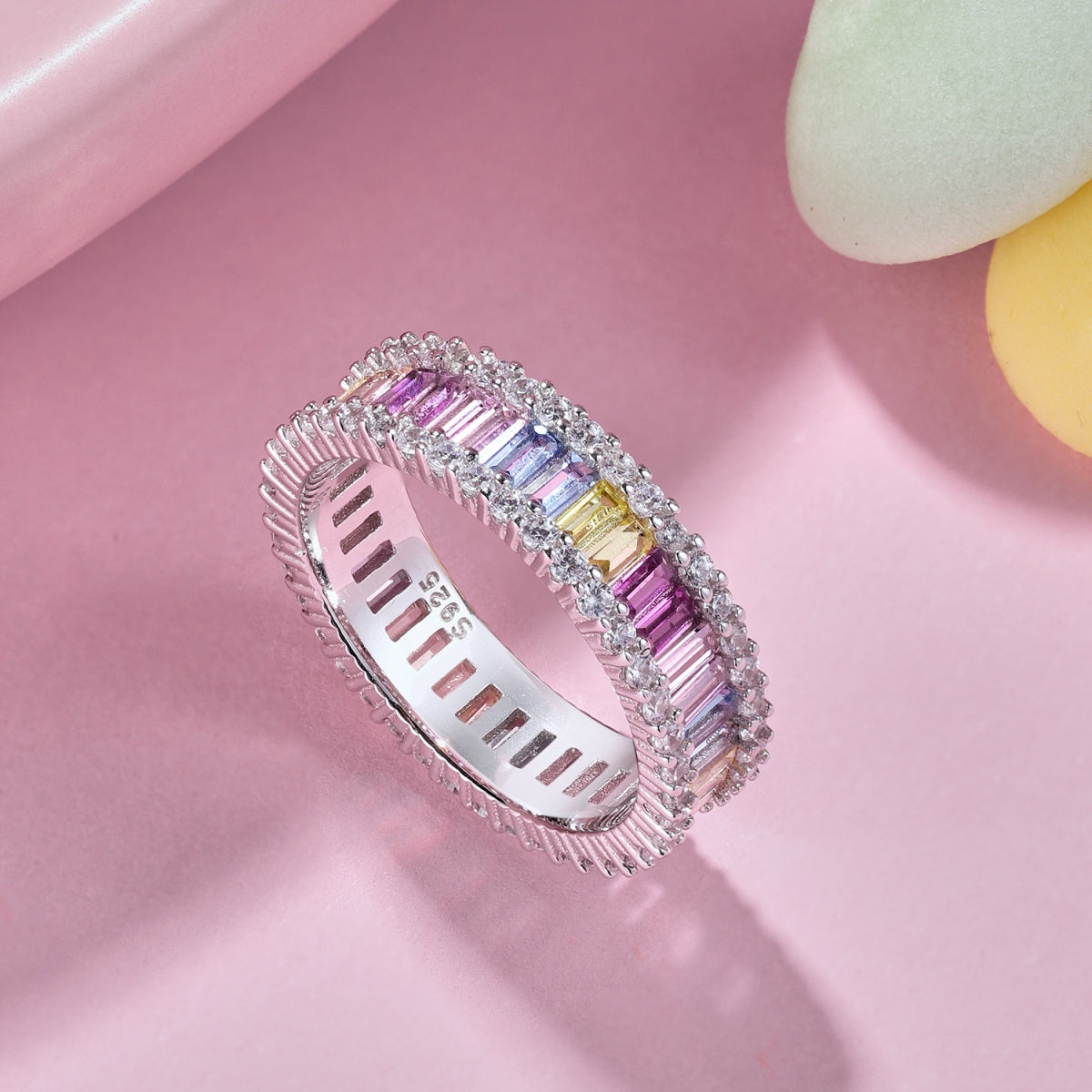 [ElanLuxe Jewelry]Dainty Kaleidoscopic Emerald Cut Daily Ring