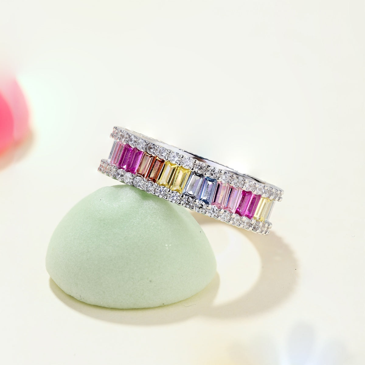 [ElanLuxe Jewelry]Dainty Kaleidoscopic Emerald Cut Daily Ring