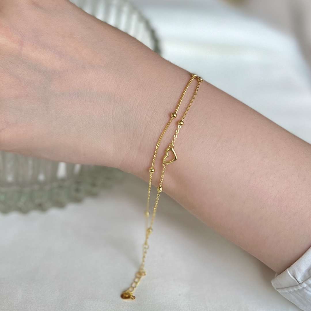[ElanLuxe Jewelry]Dainty Double Layer Love Heart Bracelet