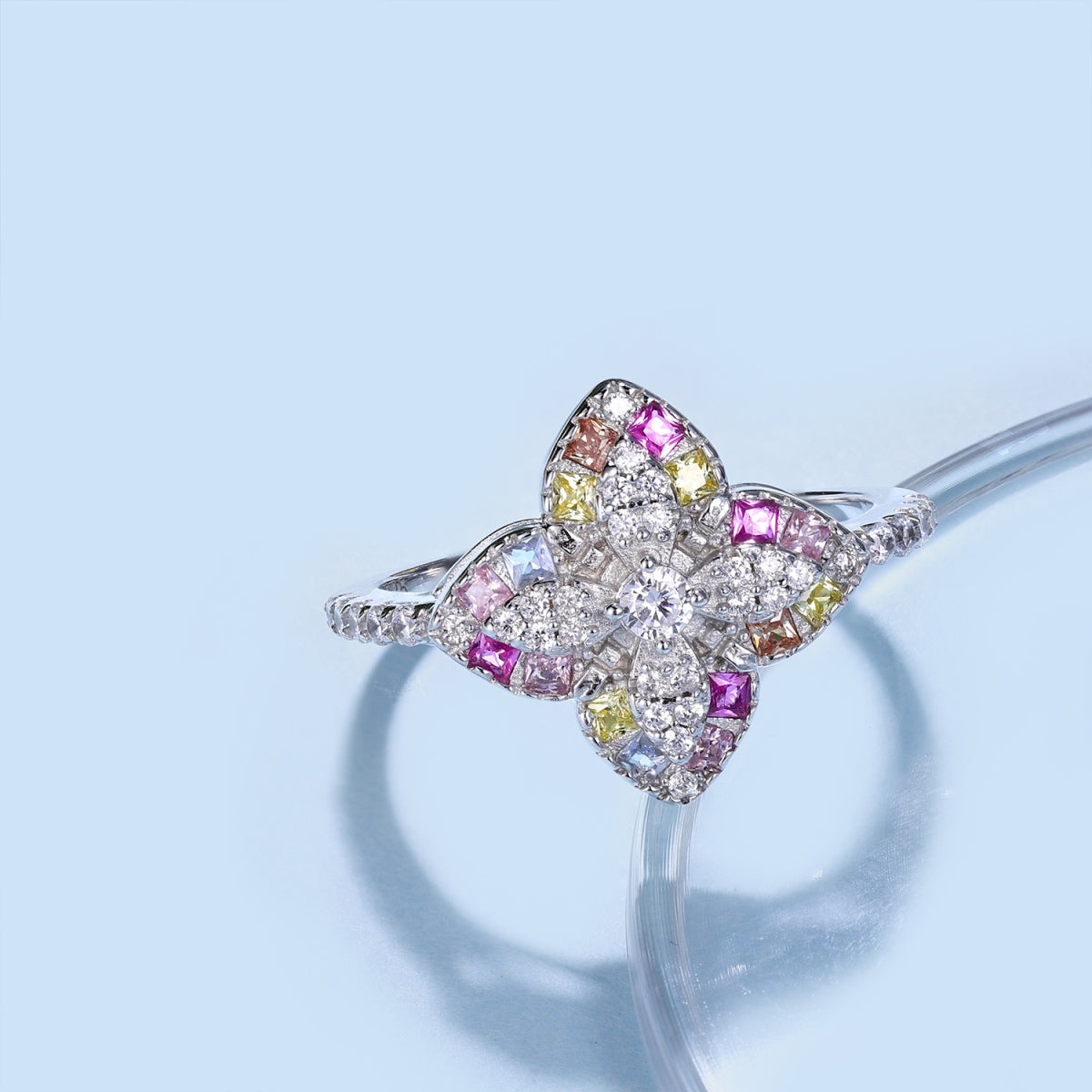 [ElanLuxe Jewelry]Luxurious Colorful Flower Shape Banquet Ring