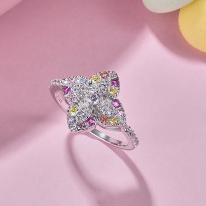 [ElanLuxe Jewelry]Luxurious Colorful Flower Shape Banquet Ring