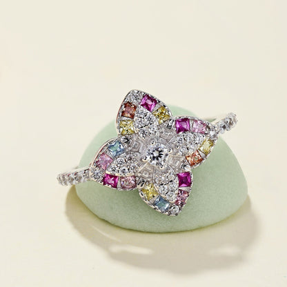 [ElanLuxe Jewelry]Luxurious Colorful Flower Shape Banquet Ring