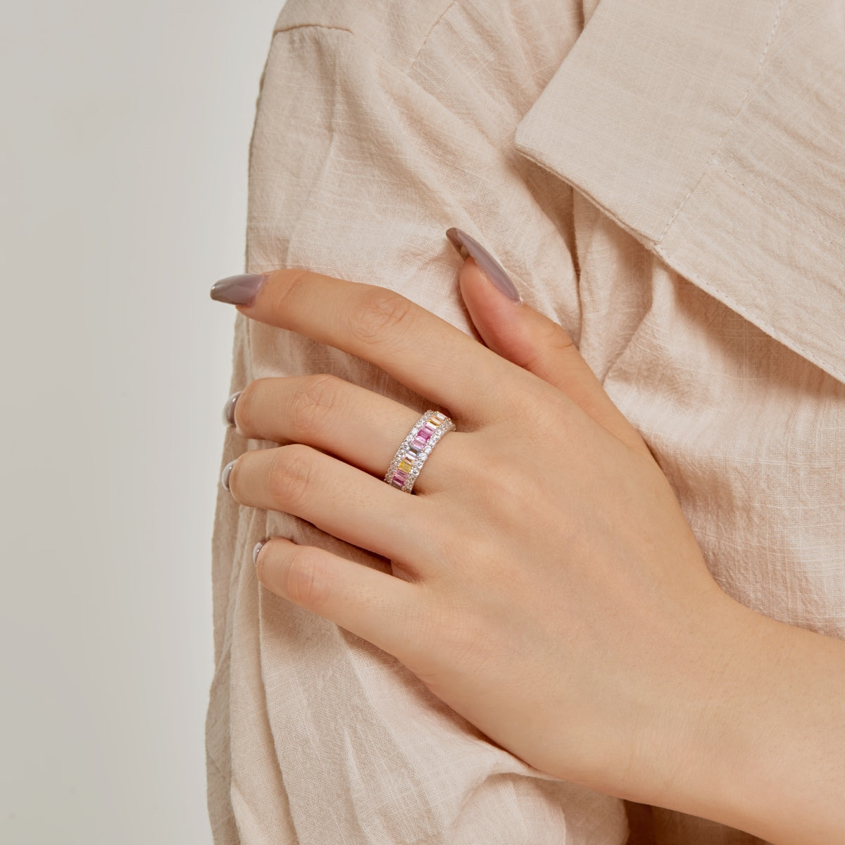 [ElanLuxe Jewelry]Dainty Colorful Radiant Cut Daily Ring