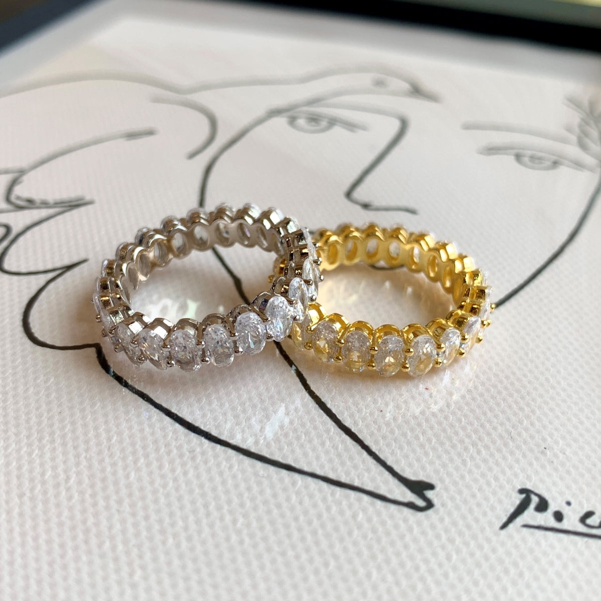 [ElanLuxe Jewelry]Ornate Oval Cut Tennis Ring