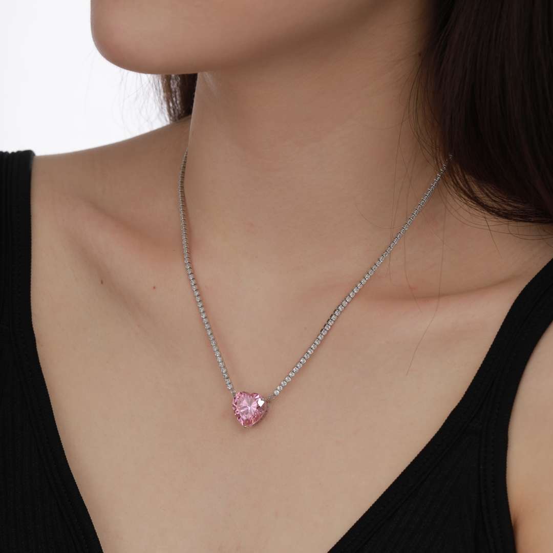 [ElanLuxe Jewelry]8.0 Carat Versatile Colorful Sweet Heart-Shaped Tennis Necklace