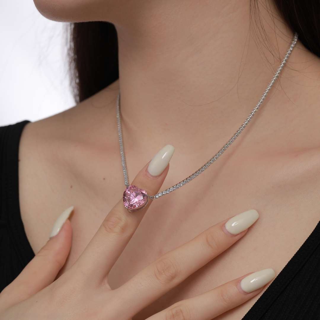 [ElanLuxe Jewelry]8.0 Carat Versatile Colorful Sweet Heart-Shaped Tennis Necklace