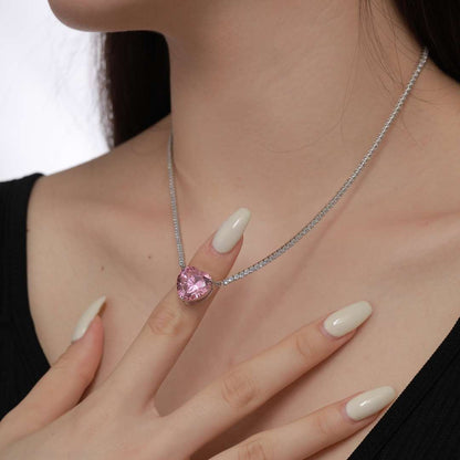[ElanLuxe Jewelry]8.0 Carat Versatile Colorful Sweet Heart-Shaped Tennis Necklace