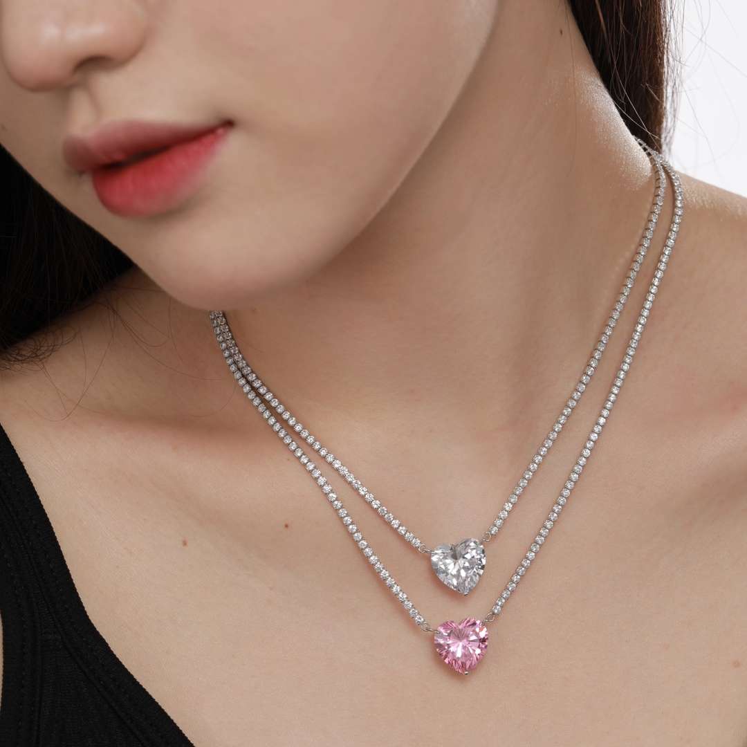 [ElanLuxe Jewelry]8.0 Carat Versatile Colorful Sweet Heart-Shaped Tennis Necklace