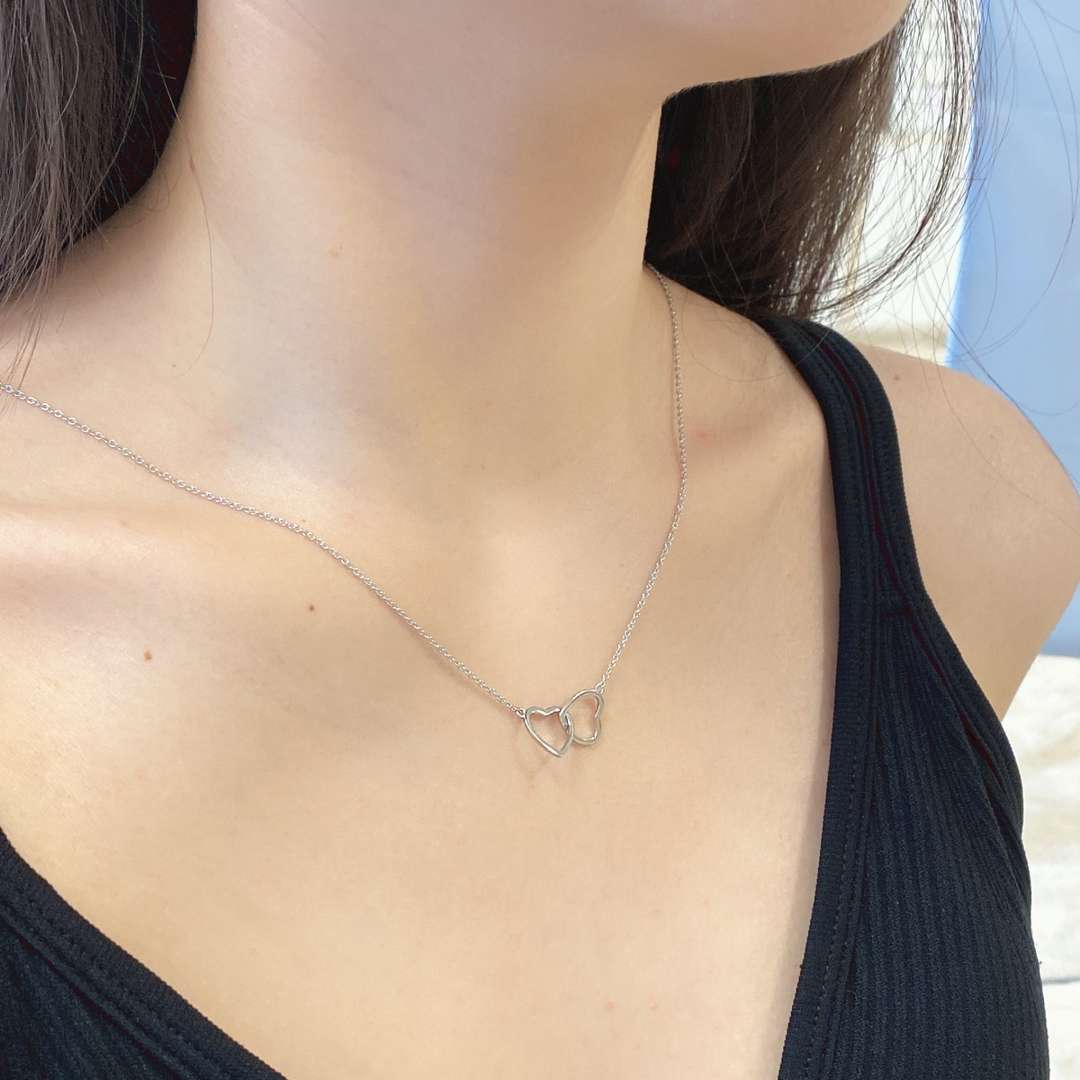 [ElanLuxe Jewelry]Sterling Silver Love Double Ring Necklace