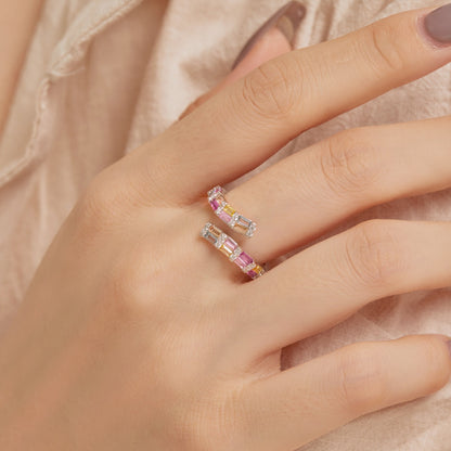 [ElanLuxe Jewelry]Charming Colorful Radiant Cut Adjustable Daily Ring